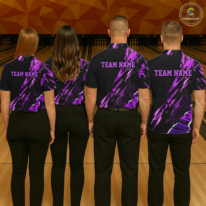Black and Purple camo Bowling Polo shirts, 1/4 zip shirt for men custom Bowling Team League Jerseys NQS11420