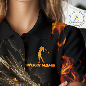 Flame Dragon Golf Polo Shirts For Women Custom Dragon team ladies golf outfits, cool golf gifts NQS10861
