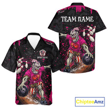 Load image into Gallery viewer, Black and Pink Funny zombie Bowling Hawaiian Shirt Custom Button up Bowling team league jerseys NQS11442