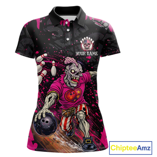 Black and Pink Funny zombie Bowling Shirts For Women Custom Ladies Bowling team league jerseys NQS11442