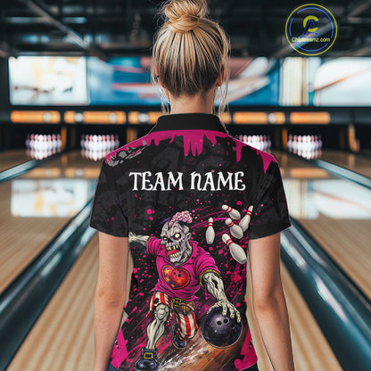 Black and Pink Funny zombie Bowling Shirts For Women Custom Ladies Bowling team league jerseys NQS11442