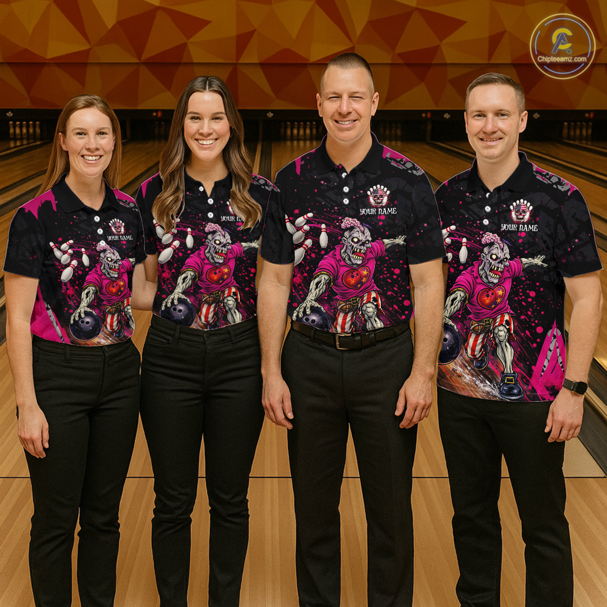 Black and Pink Funny zombie Bowling Shirts For Women Custom Ladies Bowling team league jerseys NQS11442