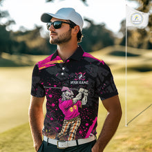 Load image into Gallery viewer, Black and Pink Funny zombie Golf Polo shirts for Men Custom team golf shirts, funny golf polos NQS11443