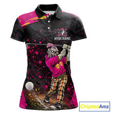 Load image into Gallery viewer, Black and Pink Funny zombie Golf Polo shirts for Women Custom funny women's golf team shirts NQS11443