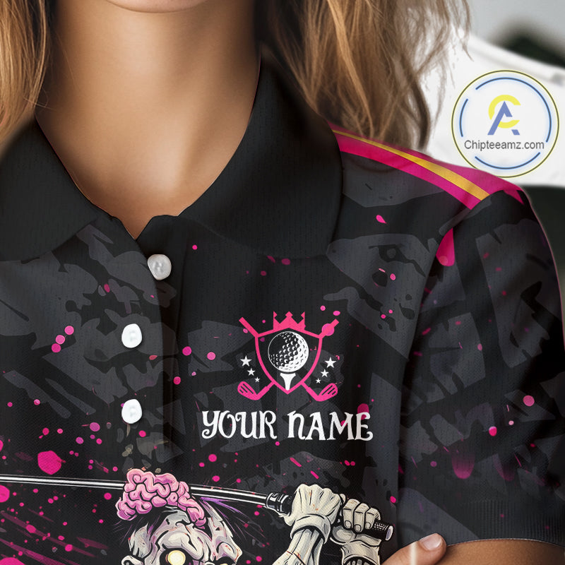 Black and Pink Funny zombie Golf Polo shirts for Women Custom funny women's golf team shirts NQS11443