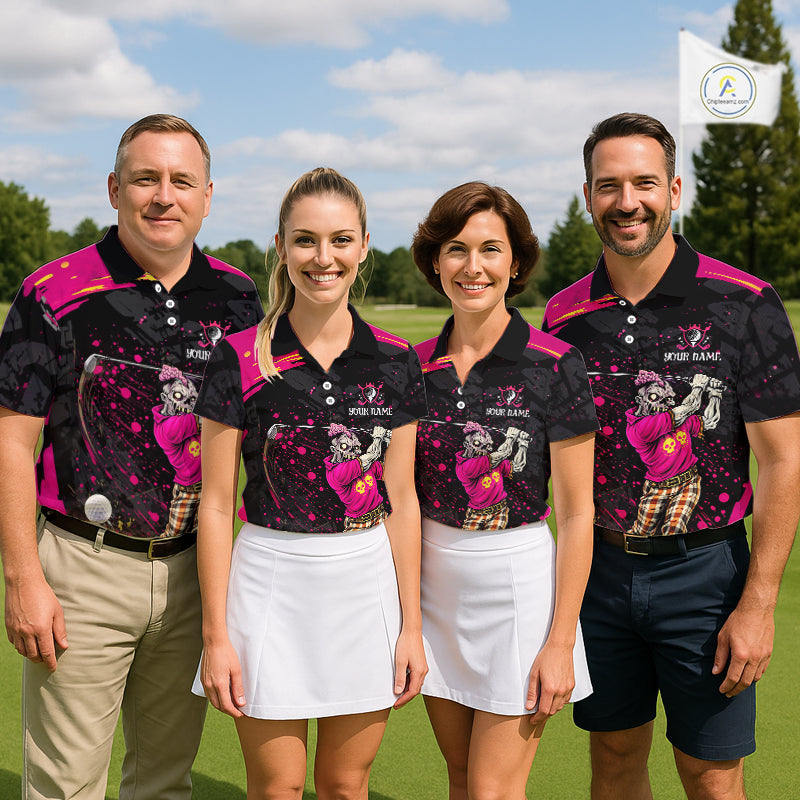 Black and Pink Funny zombie Golf Polo shirts for Women Custom funny women's golf team shirts NQS11443