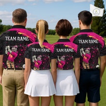 Load image into Gallery viewer, Black and Pink Funny zombie Golf Polo shirts for Women Custom funny women's golf team shirts NQS11443