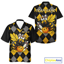 Load image into Gallery viewer, Black and Yellow argyle pattern Honey Bee Bowling Hawaiian shirts Custom Team bowling jerseys NQS11250
