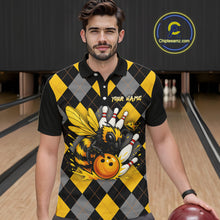 Load image into Gallery viewer, Black and Yellow argyle pattern Honey Bee Bowling shirts for Men Custom Team bowling jerseys NQS11250