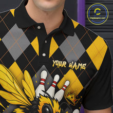 Load image into Gallery viewer, Black and Yellow argyle pattern Honey Bee Bowling shirts for Men Custom Team bowling jerseys NQS11250