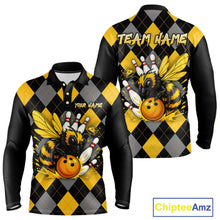 Load image into Gallery viewer, Black and Yellow argyle pattern Honey Bee Bowling shirts for Men Custom Team bowling jerseys NQS11250