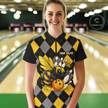 Load image into Gallery viewer, Black and Yellow argyle pattern Honey Bee Bowling shirts for Women Custom Team bowling jerseys NQS11250