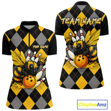 Load image into Gallery viewer, Black and Yellow argyle pattern Honey Bee Bowling shirts for Women Custom Team bowling jerseys NQS11250