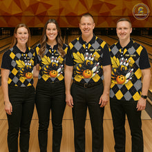 Load image into Gallery viewer, Black and Yellow argyle pattern Honey Bee Bowling shirts for Men Custom Team bowling jerseys NQS11250