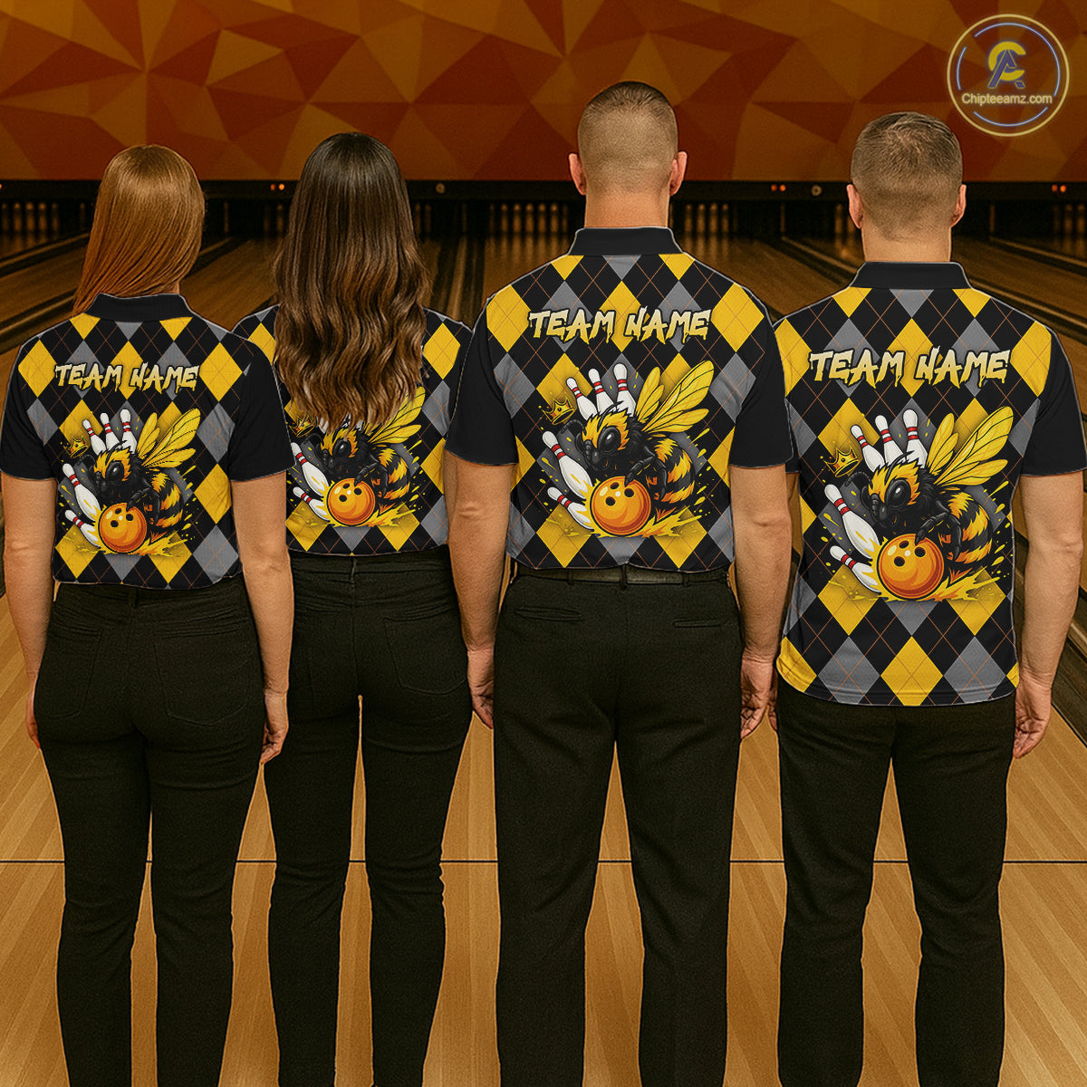 Black and Yellow argyle pattern Honey Bee Bowling shirts for Men Custom Team bowling jerseys NQS11250