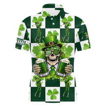 Load image into Gallery viewer, Funny Skull drink beer Clover square pattern Mens Golf Polo shirts Custom St Patrick's Day golf tops NQS11454