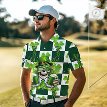 Load image into Gallery viewer, Funny Skull drink beer Clover square pattern Mens Golf Polo shirts Custom St Patrick's Day golf tops NQS11454