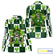 Load image into Gallery viewer, Funny Skull drink beer Clover square pattern Women Golf Polo shirts Custom St Patrick's Day golf tops NQS11454