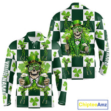 Load image into Gallery viewer, Funny Skull drink beer Clover square pattern Mens Golf Polo shirts Custom St Patrick's Day golf tops NQS11454