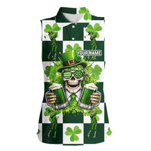 Load image into Gallery viewer, Funny Skull drink beer Clover square pattern Sleeveless Golf tops Custom St Patrick's Day golf tops NQS11454