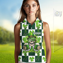 Load image into Gallery viewer, Funny Skull drink beer Clover square pattern Sleeveless Golf tops Custom St Patrick's Day golf tops NQS11454