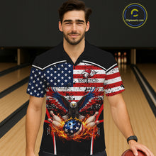 Load image into Gallery viewer, American Flag Eagle Flame Bowling Hawaiian Shirt Custom patriotic  Team Bowling Button-up Shirt NQS11735