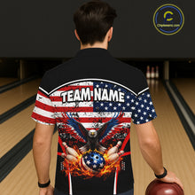 Load image into Gallery viewer, American Flag Eagle Flame Bowling Hawaiian Shirt Custom patriotic  Team Bowling Button-up Shirt NQS11735