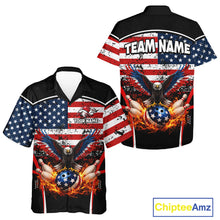Load image into Gallery viewer, American Flag Eagle Flame Bowling Hawaiian Shirt Custom patriotic  Team Bowling Button-up Shirt NQS11735