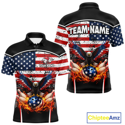 American Flag Eagle Flame Bowling Shirts For Men Custom patriotic Bowling Team Jerseys NQS11735