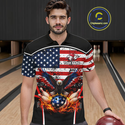 American Flag Eagle Flame Bowling Shirts For Men Custom patriotic Bowling Team Jerseys NQS11735