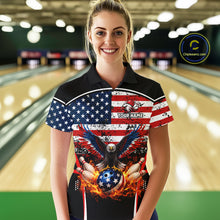 Load image into Gallery viewer, American Flag Eagle Flame Bowling Shirts For Women Custom patriotic Bowling Team Jerseys NQS11735