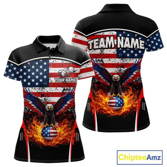 Red, White and Blue American Flag Eagle Flame Golf polo shirt for Women custom patriotic golf attire NQS11736