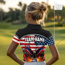 Load image into Gallery viewer, Red, White and Blue American Flag Eagle Flame Golf polo shirt for Women custom patriotic golf attire NQS11736