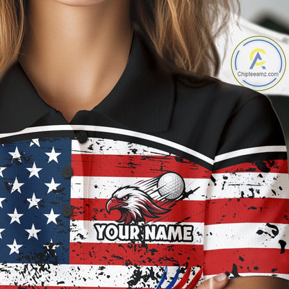 Red, White and Blue American Flag Eagle Flame Golf polo shirt for Women custom patriotic golf attire NQS11736