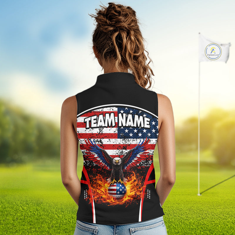 Red, White and Blue American Flag Eagle Flame Sleeveless Golf polo shirt custom patriotic golf attire NQS11736