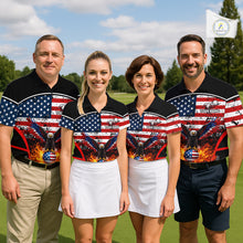 Load image into Gallery viewer, Red, White and Blue American Flag Eagle Flame Golf polo shirt for Women custom patriotic golf attire NQS11736