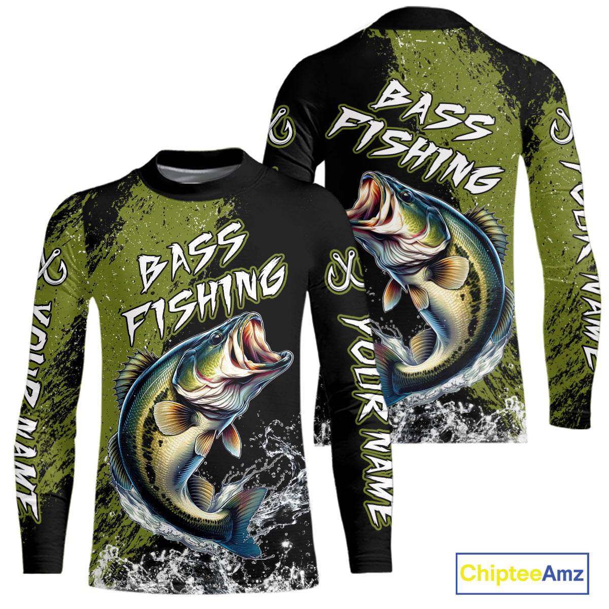 Black and Green Largemouth Bass Fishing Jerseys Custom Bass performance fishing apparel NQS11068