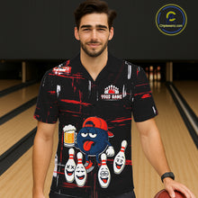 Load image into Gallery viewer, Custom Black And Red Funny Beer Hawaiian bowling jersey, funny bowling shirts NQS11490