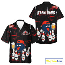Load image into Gallery viewer, Custom Black And Red Funny Beer Hawaiian bowling jersey, funny bowling shirts NQS11490