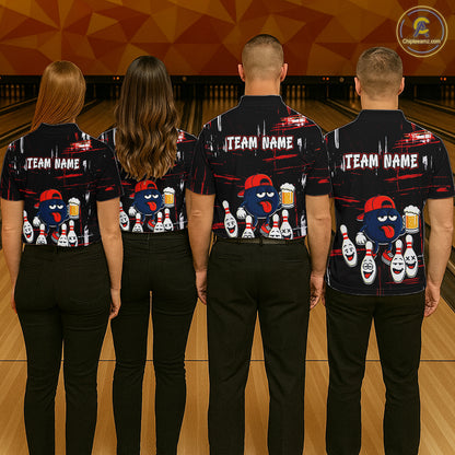Custom Black And Red Funny Beer Bowling Men Polo, Quarter Zip Shirts, funny bowling shirts NQS11490