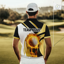 Load image into Gallery viewer, Black and White Gold Flame Golf Polo Shirts For Men custom team men golf attire, gift for golf lovers NQS10905