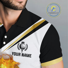 Load image into Gallery viewer, Black and White Gold Flame Golf Polo Shirts For Men custom team men golf attire, gift for golf lovers NQS10905