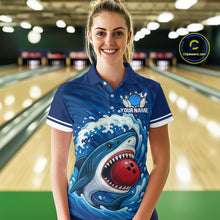 Load image into Gallery viewer, Custom Blue Shark Bowling Polo, Quarter Zip Shirts For Women, Shark Bowling Team League Shirt NQS10697