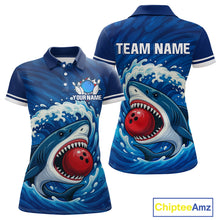 Load image into Gallery viewer, Custom Blue Shark Bowling Polo, Quarter Zip Shirts For Women, Shark Bowling Team League Shirt NQS10697