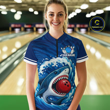Load image into Gallery viewer, Custom Blue Shark Bowling Polo, Quarter Zip Shirts For Women, Shark Bowling Team League Shirt NQS10697