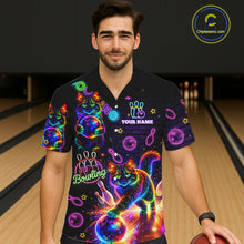 Load image into Gallery viewer, Custom Funny Cat Neon Hawaiian Bowling Jerseys Bowling Outfit, Bowling Team button up Shirts NQS11515