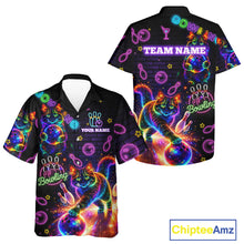 Load image into Gallery viewer, Custom Funny Cat Neon Hawaiian Bowling Jerseys Bowling Outfit, Bowling Team button up Shirts NQS11515