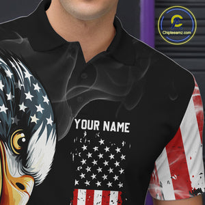 American Flag smoke Eagle Bowling Polo, 1/4 zip Shirts For Men Custom patriotic Bowling team jerseys NQS10719