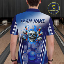 Load image into Gallery viewer, Personalized Blue Gradient Skull Bowling Shirts For Men Custom Bowling Team Jerseys Gift For Bowlers NQS11138