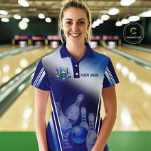 Load image into Gallery viewer, Personalized Blue Gradient Skull Bowling Shirts For Women Custom Bowling Team Jerseys Gift For Bowler NQS11138
